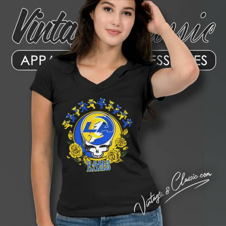 Los Angeles Rams Grateful Dead Roses Dancing Bears V Neck TShirt Los Angeles Rams Grateful Dead Roses Dancing Bears V Neck TShirt
