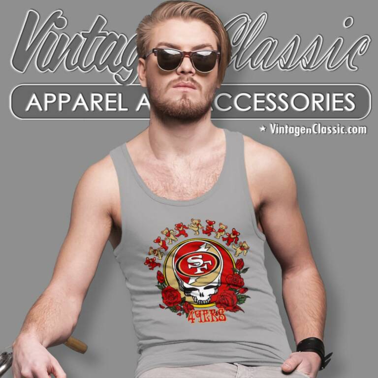 1San Francisco 49ers Grateful Dead Roses Dancing Bears Tank Top Racerback 1San Francisco 49ers Grateful Dead Roses Dancing Bears Tank Top Racerback