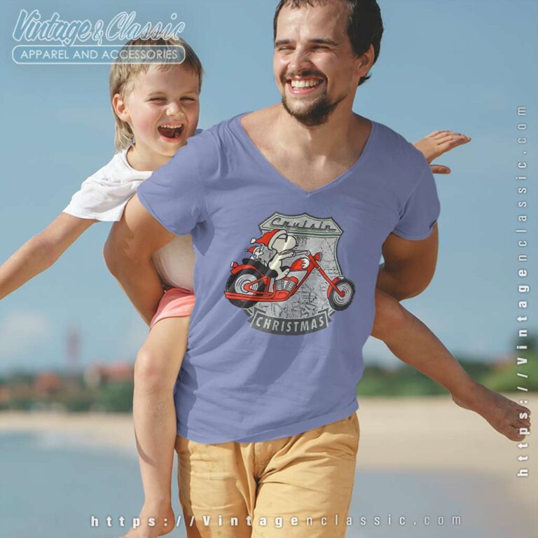1Snoopy Woodstock Motorcycle Cruisin Christmas V Neck TShirt 1Snoopy Woodstock Motorcycle Cruisin Christmas V Neck TShirt