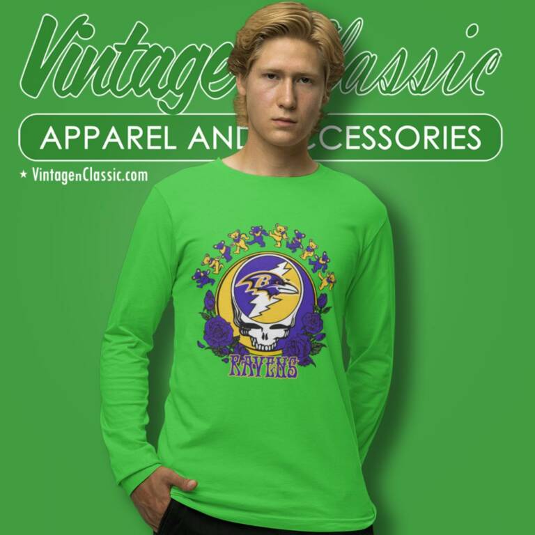 Baltimore Ravens Grateful Dead Roses Dancing Bears Long Sleeve Tee Baltimore Ravens Grateful Dead Roses Dancing Bears Long Sleeve Tee