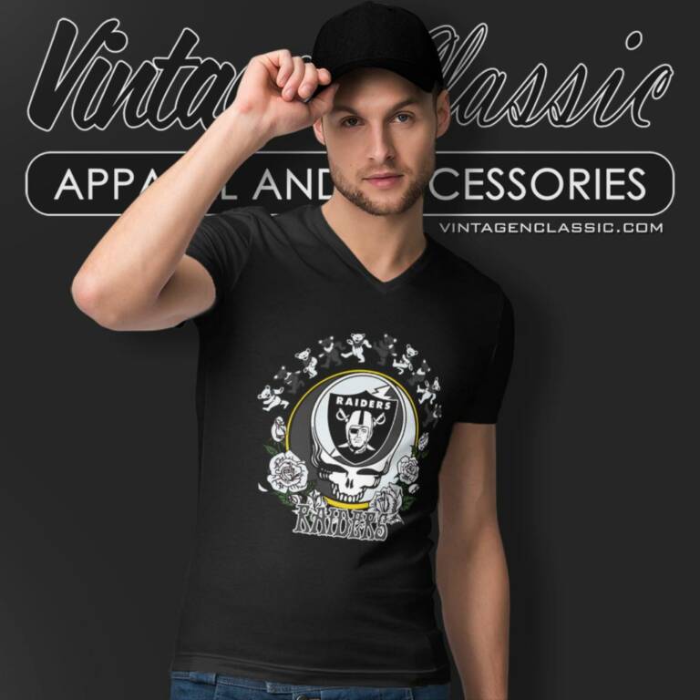 Las Vegas Raiders Grateful Dead Roses Dancing Bears V Neck TShirt Las Vegas Raiders Grateful Dead Roses Dancing Bears V Neck TShirt