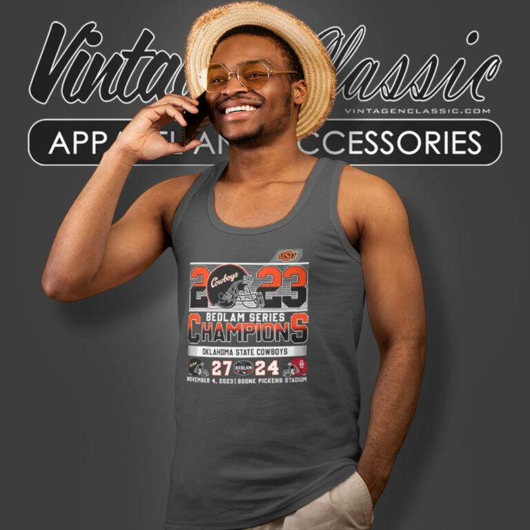 2023 Bedlam Series Champions Oklahoma State Cowboys 27 24 Oklahoma Sooners Tank Top Racerback 2023 Bedlam Series Champions Oklahoma State Cowboys 27 24 Oklahoma Sooners Tank Top Racerback
