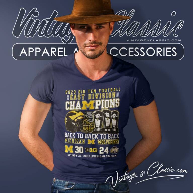 2023 Big Ten Football Champions Back 2 Back 2 Back Michigan Wolverines V Neck TShirt 2023 Big Ten Football Champions Back 2 Back 2 Back Michigan Wolverines V Neck TShirt