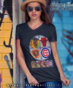 2023 Chicago Team Sport Chicago Bulls Chicago Blackhawks Chicago Bears Chicago Cubs V Neck TShirt
