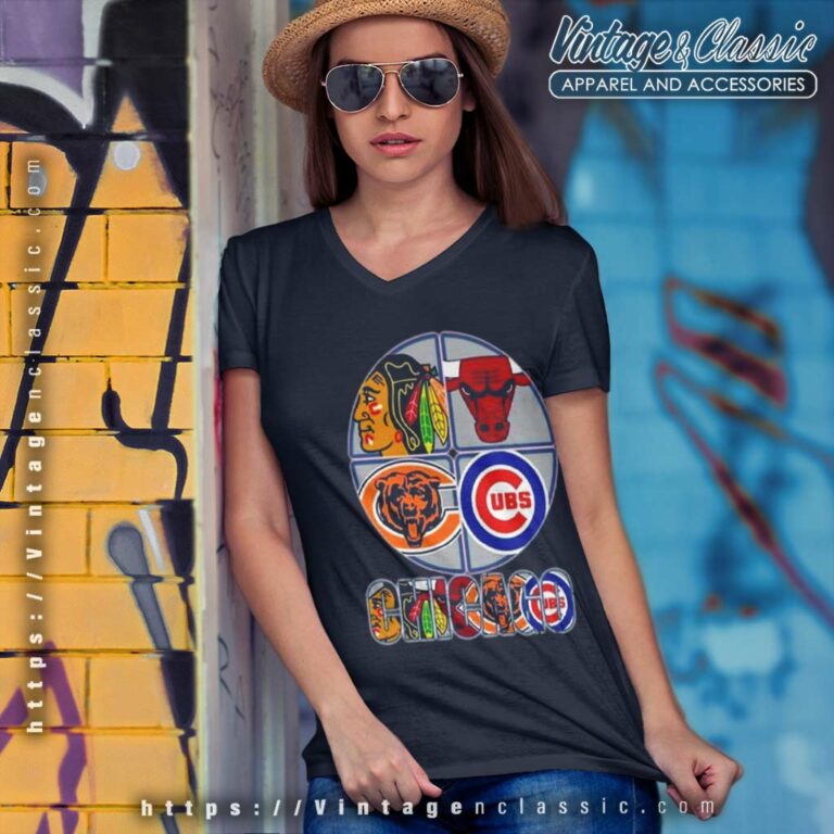 2023 Chicago Team Sport Chicago Bulls Chicago Blackhawks Chicago Bears Chicago Cubs V Neck TShirt 2023 Chicago Team Sport Chicago Bulls Chicago Blackhawks Chicago Bears Chicago Cubs V Neck TShirt