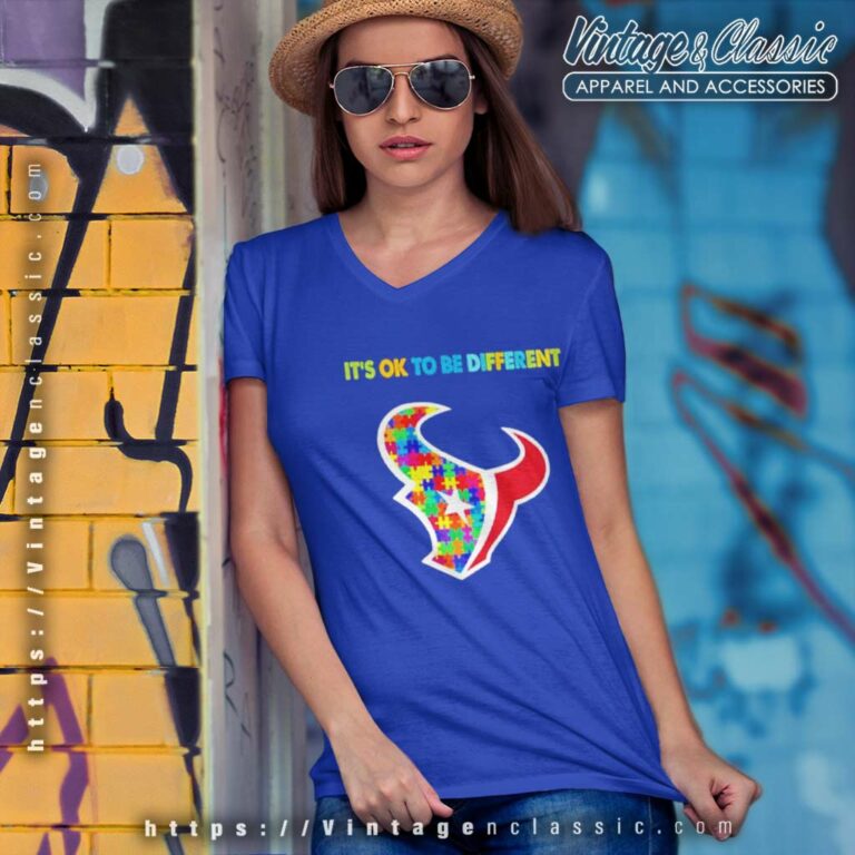 2023 Houston Texans Autism Its Ok To Be Different V Neck TShirt 2023 Houston Texans Autism Its Ok To Be Different V Neck TShirt