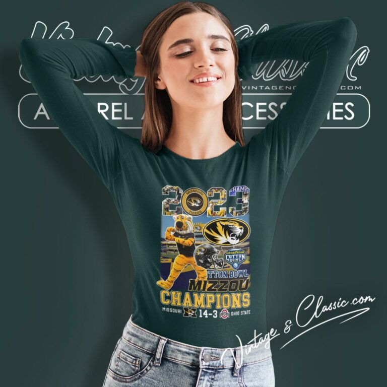 2023 Missouri Tigers Mascot Cotton Bowl Champions Long Sleeve Tee 2023 Missouri Tigers Mascot Cotton Bowl Champions Long Sleeve Tee
