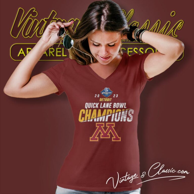 2023 Quick Lane Bowl Minnesota Golden Gophers Champions V Neck TShirt 2023 Quick Lane Bowl Minnesota Golden Gophers Champions V Neck TShirt