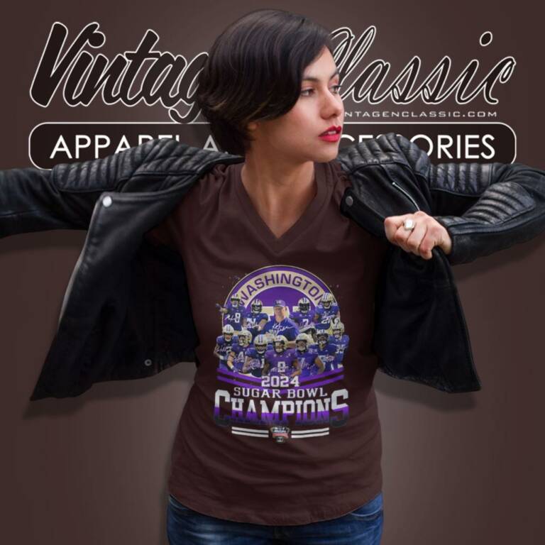 2024 Washington Huskies Sugar Bowl Champions Football Signatures V Neck TShirt 2024 Washington Huskies Sugar Bowl Champions Football Signatures V Neck TShirt