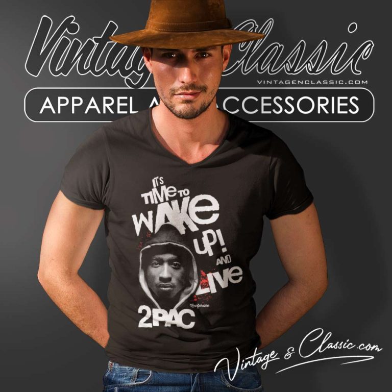 2pac Wake Up Relaxed Fit V Neck TShirt 2pac Wake Up Relaxed Fit V Neck TShirt