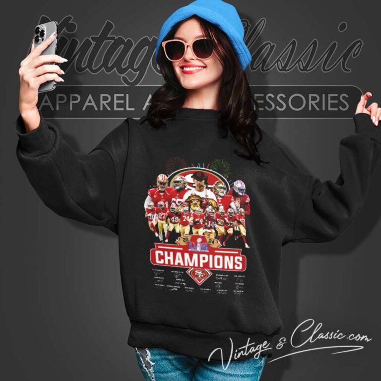 49ers Super Bowl Lviii Champions Signatures Sweatshirt 49ers Super Bowl Lviii Champions Signatures Sweatshirt