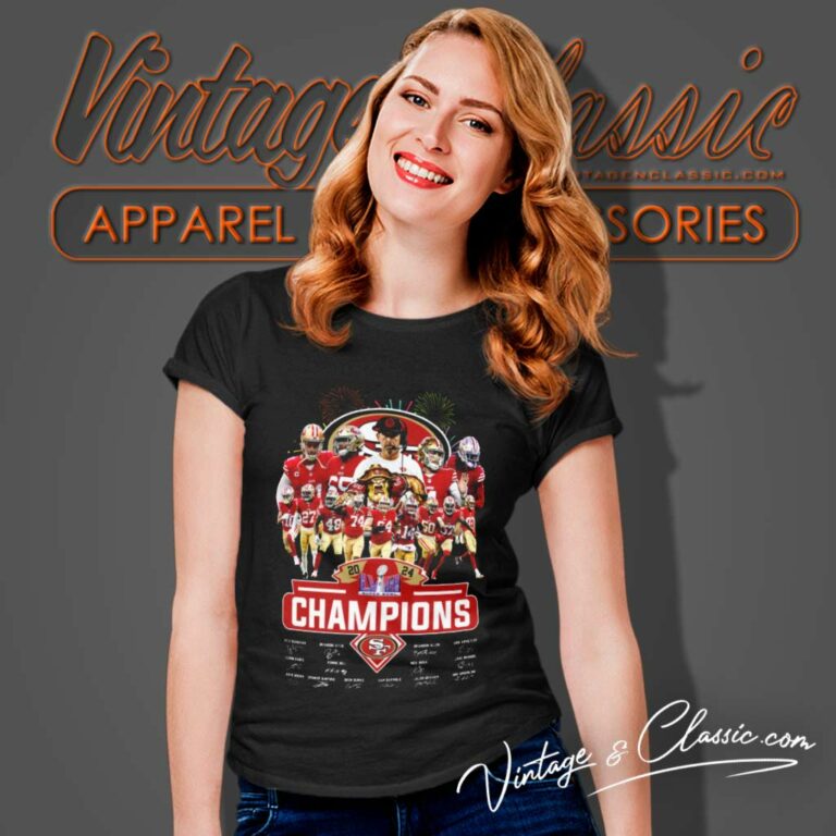 49ers Super Bowl Lviii Champions Signatures Women TShirt 49ers Super Bowl Lviii Champions Signatures Women TShirt