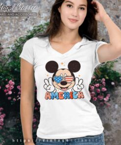 4th Of July Mickey American Freedom V Neck TShirt
