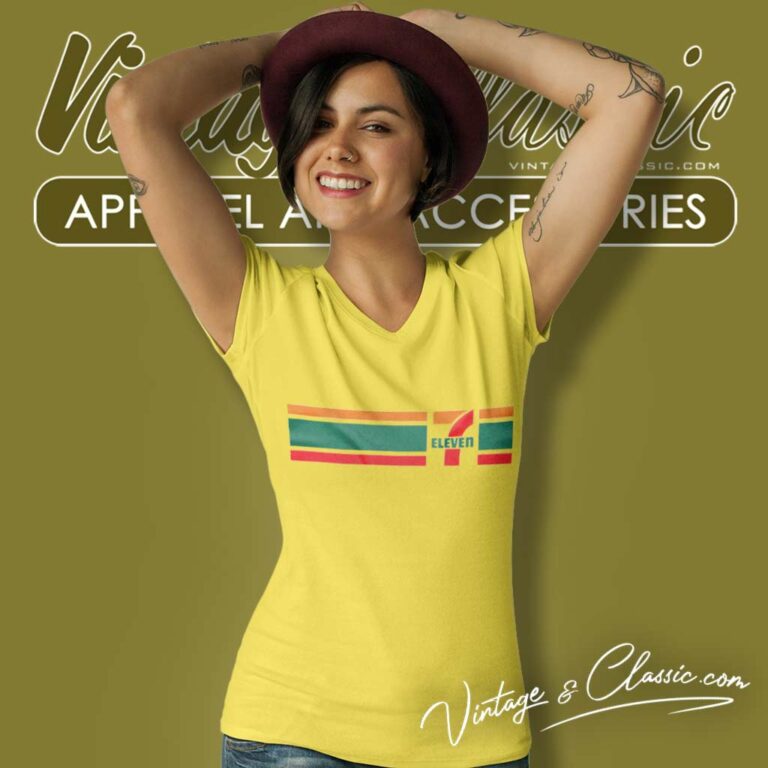7 Eleven Flag Logo V Neck TShirt 7 Eleven Flag Logo V Neck TShirt