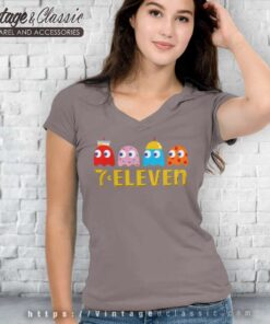 7 Eleven Pac Man Retro Snack Ghosts V Neck TShirt