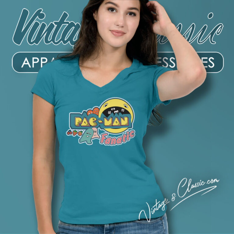 80s Vintage Pac Man Fanatic Midway Shirt Video Game V Neck TShirt 80s Vintage Pac Man Fanatic Midway Shirt Video Game V Neck TShirt