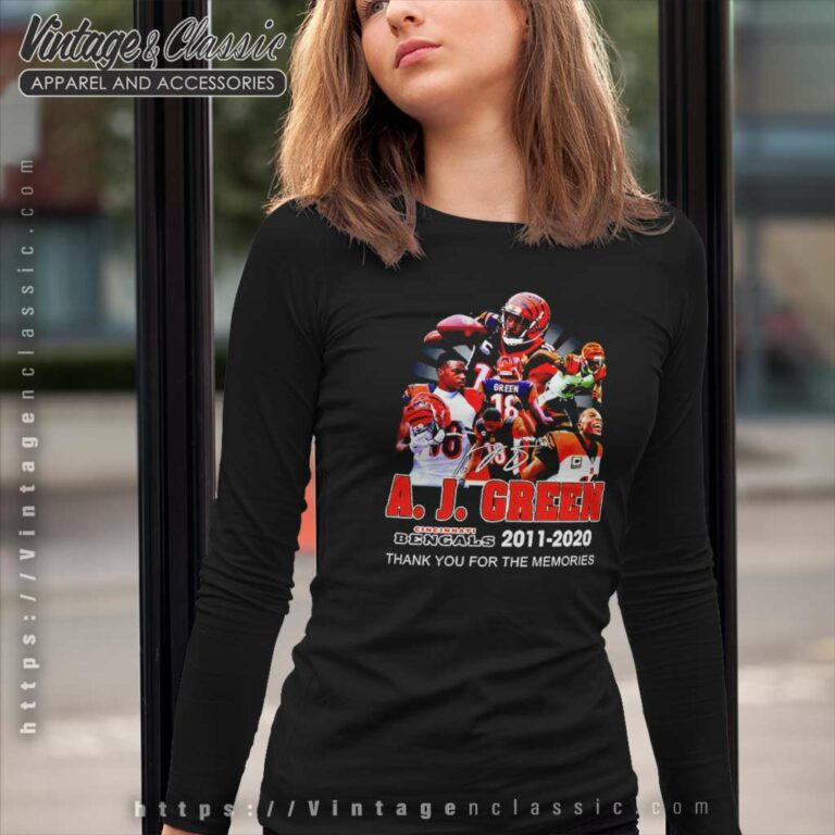 A J Green Cincinnati Bengals Thank You For The Memories Signature Long Sleeve Tee A J Green Cincinnati Bengals Thank You For The Memories Signature Long Sleeve Tee