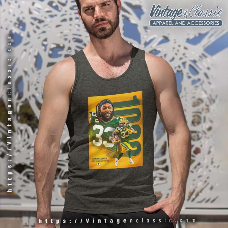 Aaron Jones 1000 Rushing Yards Green Bay Packers Tank Top Racerback Aaron Jones 1000 Rushing Yards Green Bay Packers Tank Top Racerback