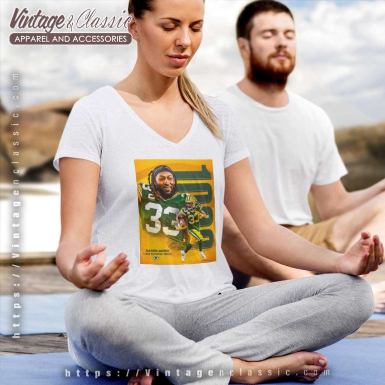 Aaron Jones 1000 Rushing Yards Green Bay Packers V Neck TShirt Aaron Jones 1000 Rushing Yards Green Bay Packers V Neck TShirt