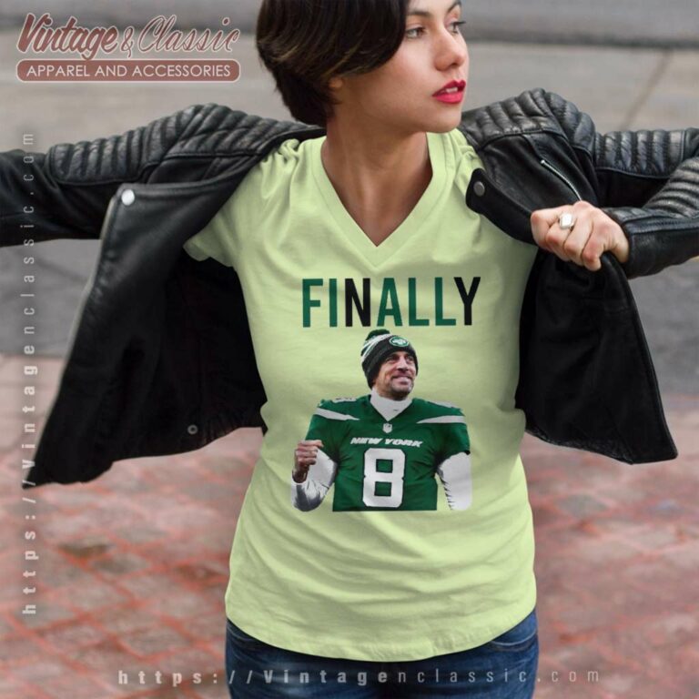 Aaron Rodgers Finally New York Jets V Neck TShirt Aaron Rodgers Finally New York Jets V Neck TShirt