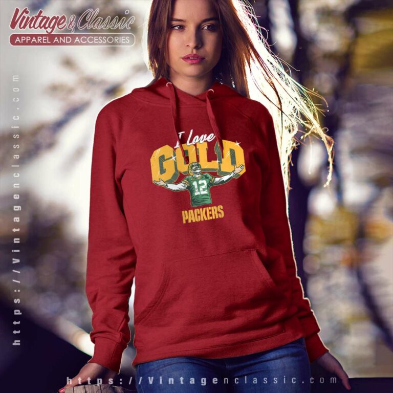 Aaron Rodgers Green Bay Packers I Love Gold Hoodie Aaron Rodgers Green Bay Packers I Love Gold Hoodie