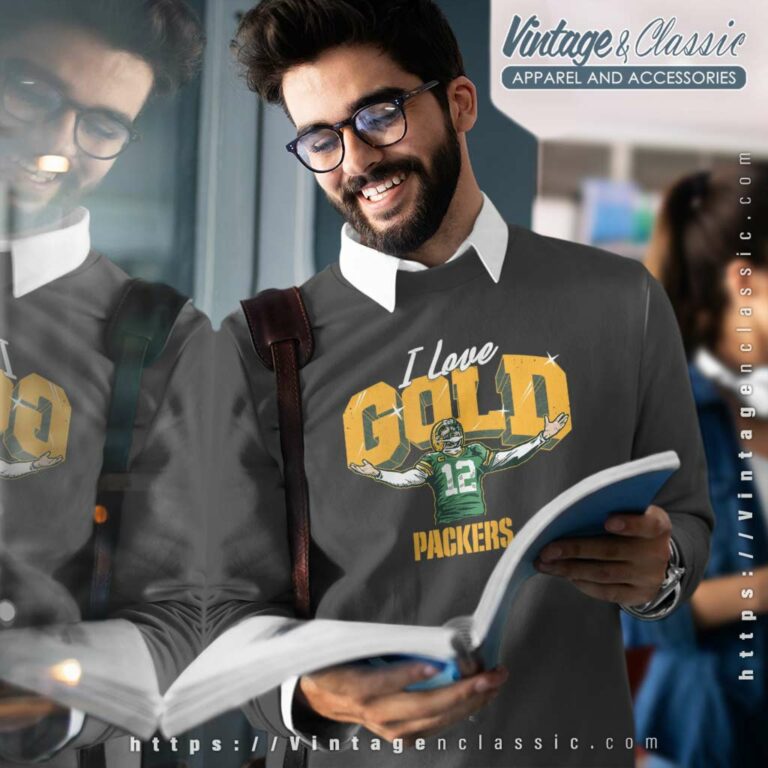 Aaron Rodgers Green Bay Packers I Love Gold Sweatshirt Aaron Rodgers Green Bay Packers I Love Gold Sweatshirt