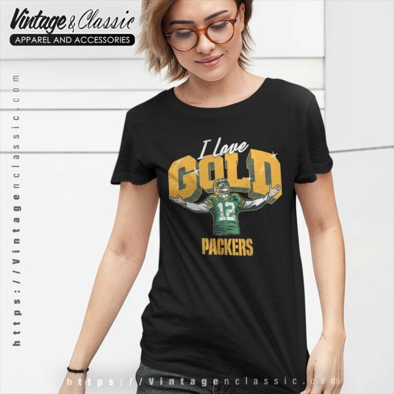 Aaron Rodgers Green Bay Packers I Love Gold Women TShirt Aaron Rodgers Green Bay Packers I Love Gold Women TShirt