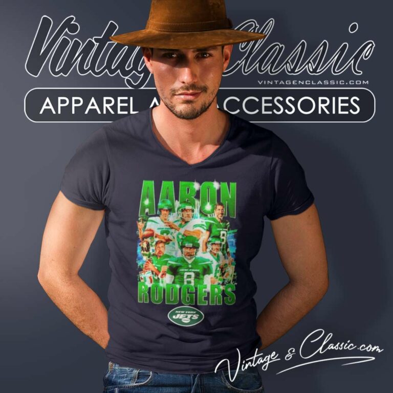 Aaron Rodgers Ny Jets Logo Green V Neck TShirt Aaron Rodgers Ny Jets Logo Green V Neck TShirt