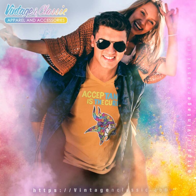 Acceptance Is The Cure Minnesota Vikings Autism Logo V Neck TShirt Acceptance Is The Cure Minnesota Vikings Autism Logo V Neck TShirt