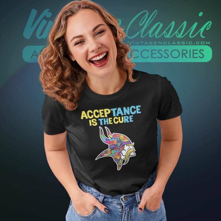 Acceptance Is The Cure Minnesota Vikings Autism Logo Women TShirt Acceptance Is The Cure Minnesota Vikings Autism Logo Women TShirt