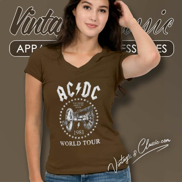 Acdc 1981 World Tour V Neck TShirt Acdc 1981 World Tour V Neck TShirt