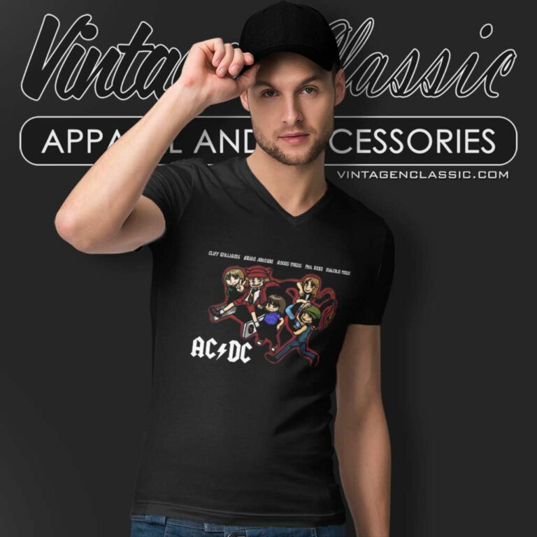 Acdc Band Members Graphic V Neck TShirt Acdc Band Members Graphic V Neck TShirt
