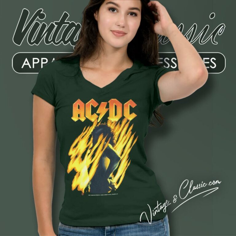 Acdc Bonfire Big Print V Neck TShirt Acdc Bonfire Big Print V Neck TShirt