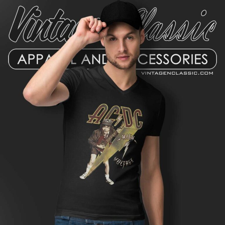 Acdc High Voltage Smoke Adult V Neck TShirt Acdc High Voltage Smoke Adult V Neck TShirt
