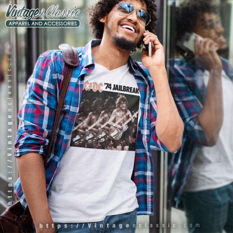 Acdc Shirt Album 74 Jailbreak Ep Artwork V Neck TShirt Acdc Shirt Album 74 Jailbreak Ep Artwork V Neck TShirt