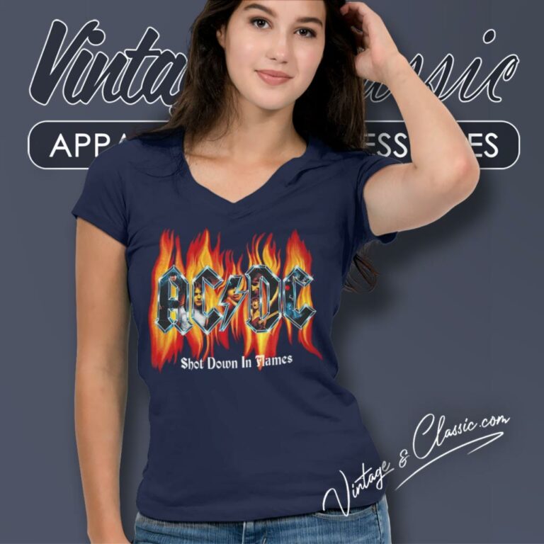 Acdc Shirt Shot Down In Flames V Neck TShirt Acdc Shirt Shot Down In Flames V Neck TShirt
