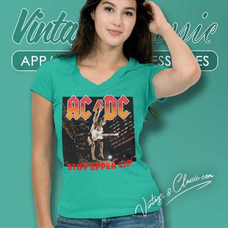Acdc Stiff Upper Lip V Neck TShirt Acdc Stiff Upper Lip V Neck TShirt
