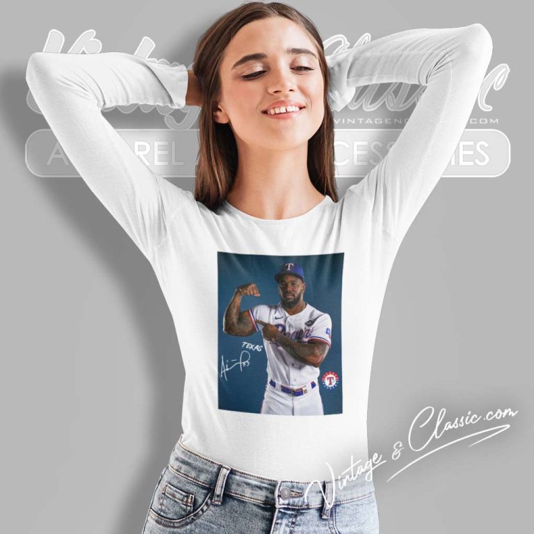 Adolis Garcia Signature Texas Rangers Logo Long Sleeve Tee Adolis Garcia Signature Texas Rangers Logo Long Sleeve Tee