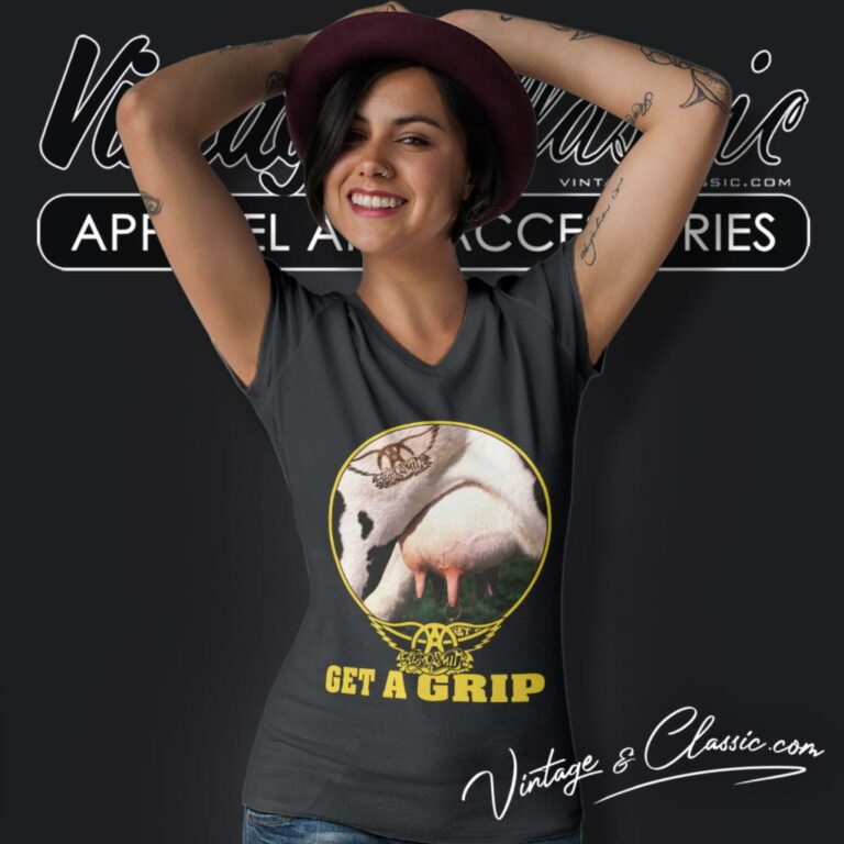 Aerosmith Get A Grip Album V Neck TShirt Aerosmith Get A Grip Album V Neck TShirt