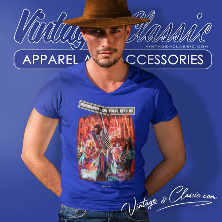 Aerosmith On Tour 1973 85 Julian Gill V Neck TShirt Aerosmith On Tour 1973 85 Julian Gill V Neck TShirt