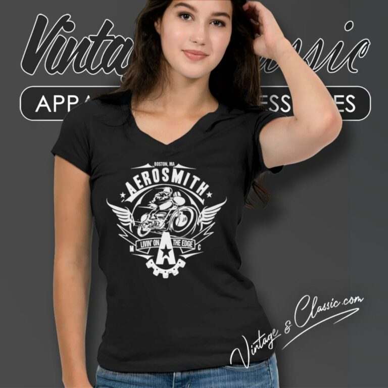 Aerosmith Shirt Livin On The Edge V Neck TShirt Aerosmith Shirt Livin On The Edge V Neck TShirt