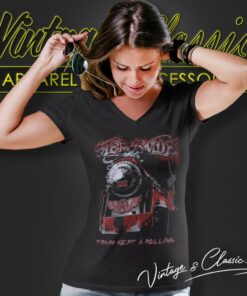 Aerosmith Shirt Train Kept A Rolling V Neck TShirt