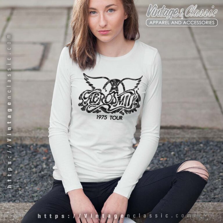 Aerosmith Tshirt 1975 Tour Wings Longsleeves Women Aerosmith Tshirt 1975 Tour Wings Longsleeves Women