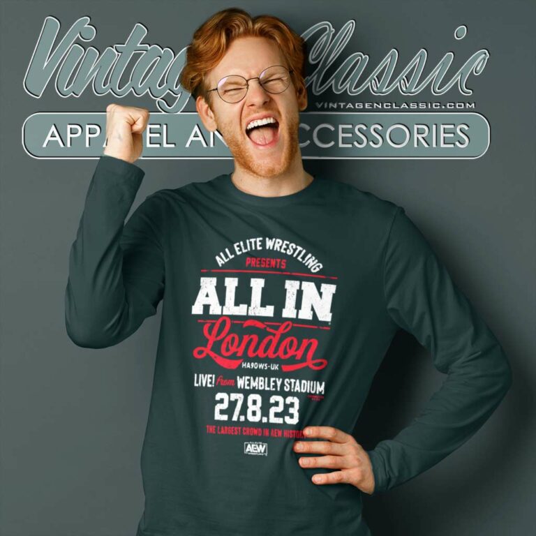 Aew All In Live From Wembley Stadium 27 8 23 Long Sleeve Tee Aew All In Live From Wembley Stadium 27 8 23 Long Sleeve Tee