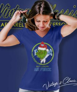 Air Force Falcons Ncaa Christmas Grinch Shirt I Hate People But I Love My Air Force V Neck TShirt