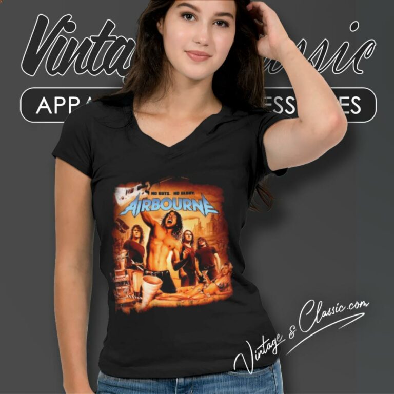Airbourne Shirt No Guts No Glory Cover V Neck TShirt Airbourne Shirt No Guts No Glory Cover V Neck TShirt