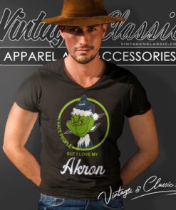 Akron Zips Ncaa Christmas Grinch Shirt I Hate People But I Love My Akron V Neck TShirt