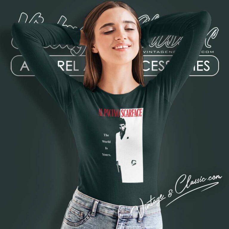 Al Pacino Scarface The World Is Yours Popfunk Classic Long Sleeve Tee Al Pacino Scarface The World Is Yours Popfunk Classic Long Sleeve Tee