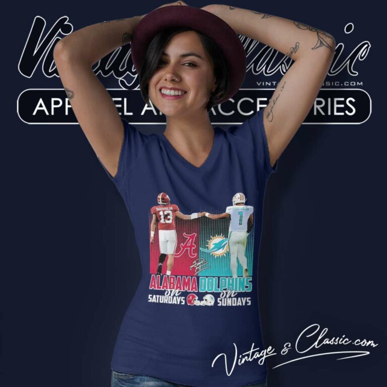 Alabama Athletics Saturdays And Dolphins Sundays Player V Neck TShirt Alabama Athletics Saturdays And Dolphins Sundays Player V Neck TShirt