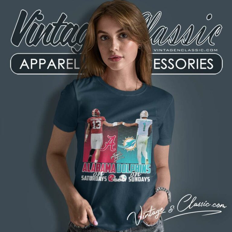 Alabama Athletics Saturdays And Dolphins Sundays Player Women TShirt Alabama Athletics Saturdays And Dolphins Sundays Player Women TShirt